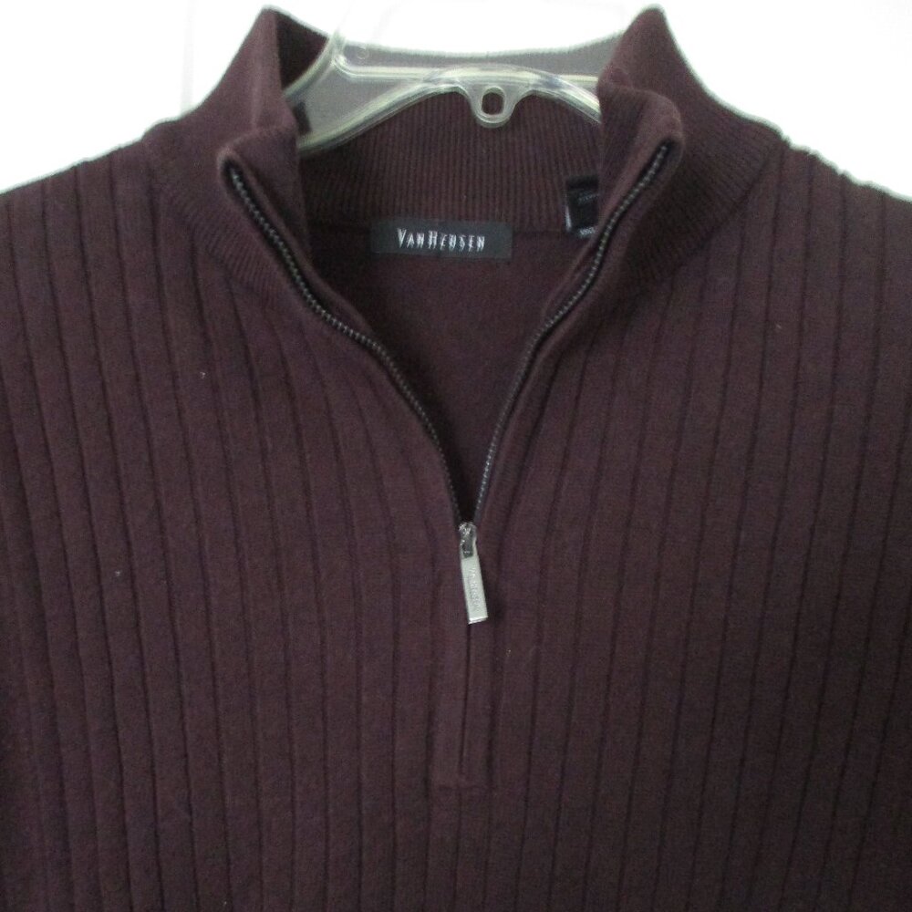 Van Heusen Mens L/S Chocolate Brown Cotton Knit 1/4 Zip Sweater NWOT - Medium